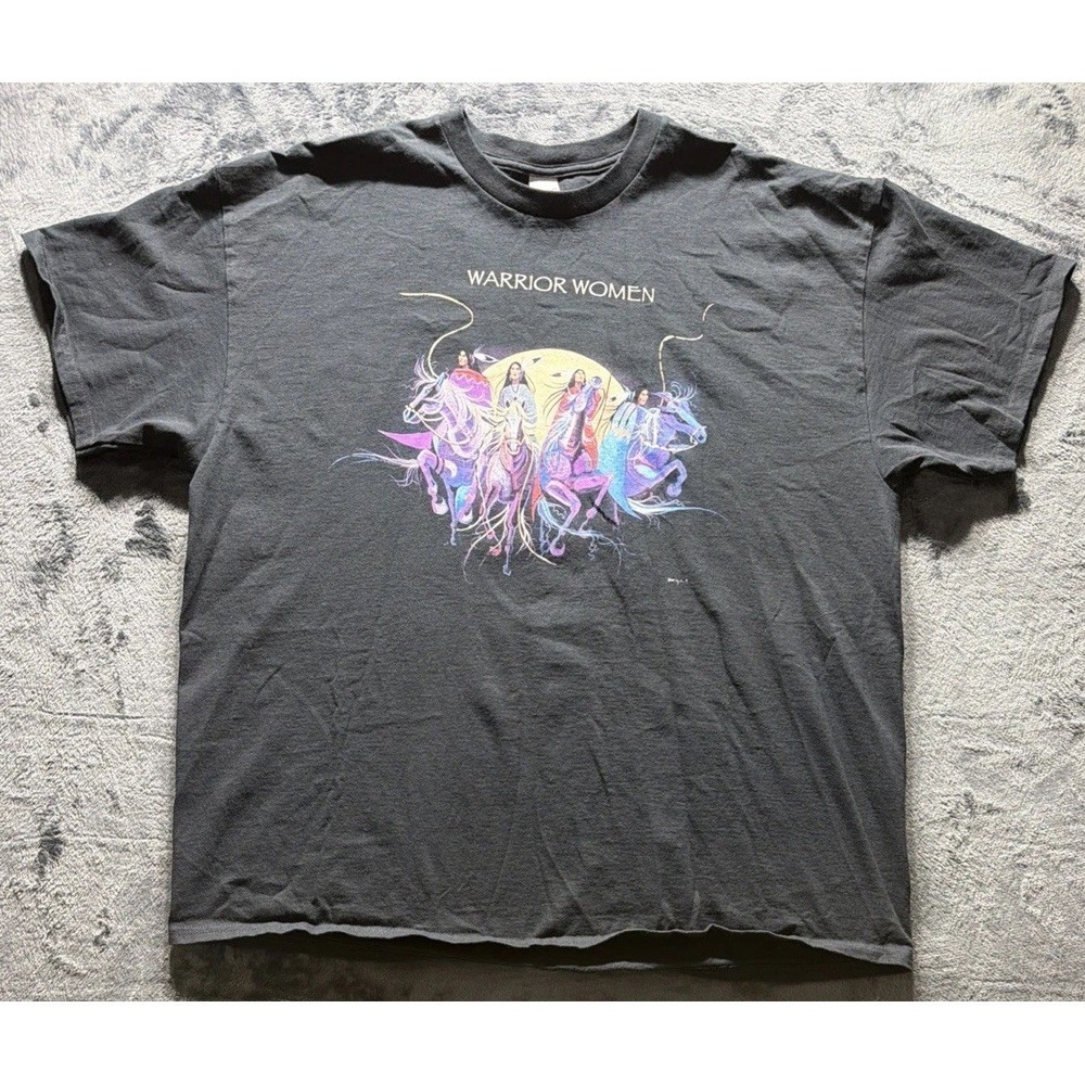 Warrior Women Native American Art T-shirt By Artist Dana Tiger. Black Sz. 2XL